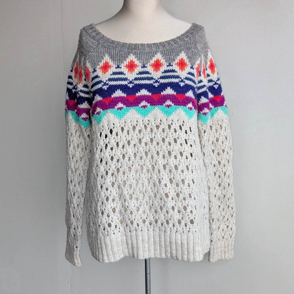 American Eagle Wool Blend Colourful Open Knit Sweater